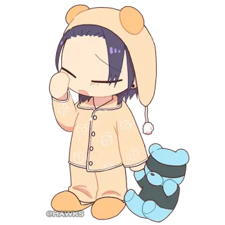 😪 @HAWKS süß, schläfrig, Pyjama, Anime, Kawaii, Teddybär, Cartoon telegram sticker