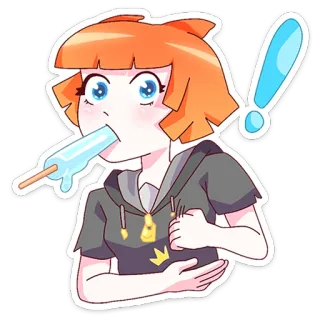 😋 卡通, 女孩, 冰棒, 可爱, 惊叹号, 贴纸 telegram sticker