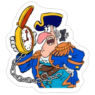 😮 pirate, capitaine, dessin animé, montre de poche, vintage, capitaine de marine telegram sticker