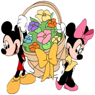🎁 Mickey Mouse Mickey Mouse, Minnie Mouse, Disney, Pasqua, Fiori, Cesto whatsapp sticker