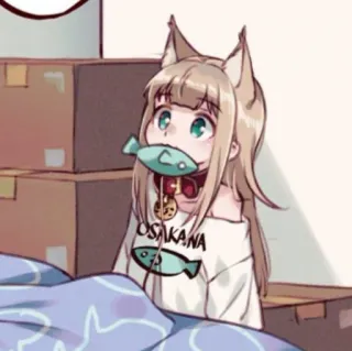 🪤 OSAKANA Anime, Ragazza, Orecchie da gatto, Pesce, Osakana whatsapp sticker