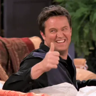 👍 Chandler Bing Friends série tv, sitcom, personagem, polegar para cima, sorrindo, amigos telegram sticker