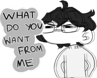 😑 WHAT DO YOU WANT FROM ME dibujo animado, pregunta, gafas, suéter, preguntando telegram sticker