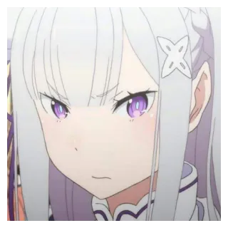 🍴 Emilia Re:Zero anime, Emilia, Re:Zero, linda, chica, enojada, pelo blanco, ojos morados whatsapp sticker