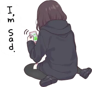 😔 I'm sad. triste, menina, anime, emocional, deprimida, solitária whatsapp sticker