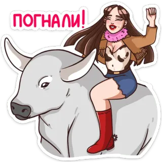 🐎 погнали! donna, cavalcando, toro, cowgirl, animale, adesivo whatsapp sticker
