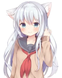 😃 anime girl, cat ears, school uniform, cute, manga, kawaii, illustration, digital art telegram sticker