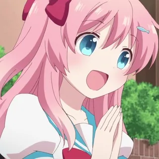 🙏 dziewczyna anime, różowe włosy, słodkie, wesoły, kreskówka, dziewczyna, ilustracja, kawaii telegram sticker