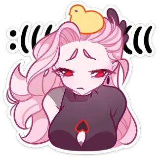 😔 :((( >:((( sticker, verdrietig, chibi, anime, meisje, schattig, cartoon, emotioneel whatsapp sticker