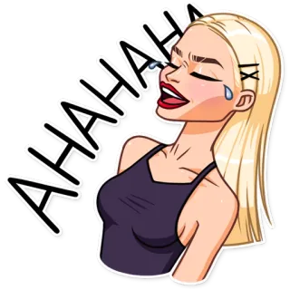 🤣 HAHAHA risa, mujer, dibujos animados, feliz, rubia telegram sticker