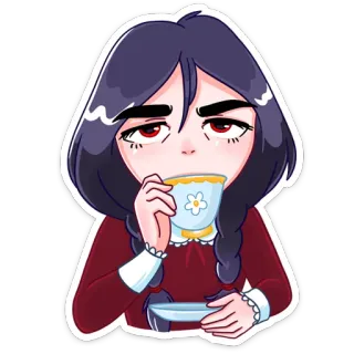 😫 Wednesday Addams The Addams Family เวนส์เดย์ แอดดัมส์, ชา, น่ารัก, การ์ตูน, ตระกูล Addams telegram sticker