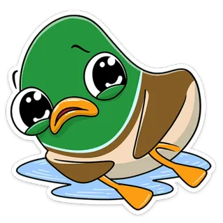 😭 anatra, carino, cartone animato, animale, kawaii, verde, uccello whatsapp sticker