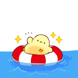 🌊 เป็ด, ห่วงยาง, น้ำ, ว่ายน้ำ, ลอย, น่ารัก, สัตว์ telegram sticker