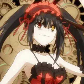 😏 Kurumi Tokisaki Date A Live อนิเมะ, ผู้หญิง, ผมดำ, ชุดแดง, Date A Live, Kurumi Tokisaki whatsapp sticker