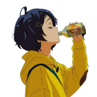 🧃 Anime, Bebendo, Suco, Moletom Amarelo, Animado telegram sticker