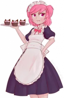💕 Pokojówka, Anime, Różowe włosy, Babeczki, Kreskówka, Uroczy telegram sticker