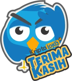 😛 Kriptoloka.id TERIMA KASIH птица, спасибо, kryptoloka, синий, мультфильм whatsapp sticker