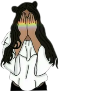 🙈 Mädchen, Regenbogen, traurig, verstecken, brünett telegram sticker