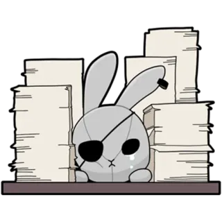 😢 rabbit, sad, eyepatch, papers, sticker telegram sticker