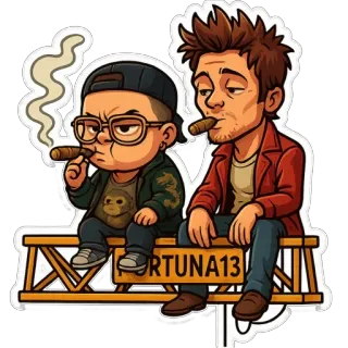 🏗 FORTUNA13 Cartoon, Männer, Zigarre, Sitzend, Illustration telegram sticker