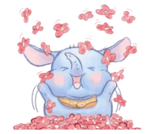 🍯 Elefant, Cartoon, Tier, süß, Blumen, Freude, glücklich telegram sticker