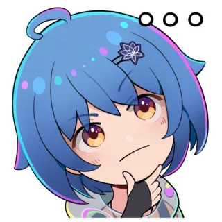🤔 ... Anime, Manga, Dibujos animados, Pensando, Reflexionando, Lindo, Pelo azul whatsapp sticker