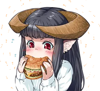 😋 Anime, Demonio, Chica, Hamburguesa, Comiendo, Cuernos, Linda, Chica monstruo whatsapp sticker