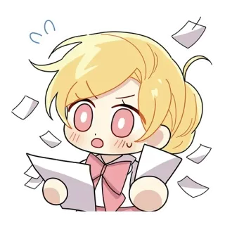 😵 chibi, anime, paperwork, cute, confused, documents telegram sticker