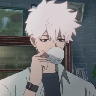 ⌚️ Anime, Garoto, Cabelo branco, Bebendo, Relaxado telegram sticker
