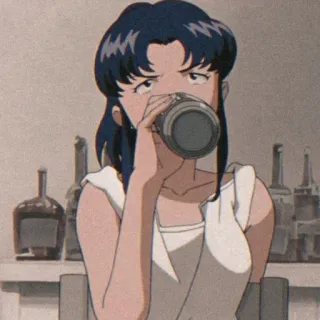🦋 Misato Katsuragi Neon Genesis Evangelion anime, drinking, woman, animation, 90s anime, Evangelion telegram sticker