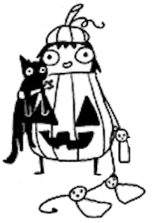 🎃 labu, kucing, halloween, seram, imut, gambar, hitam putih telegram sticker