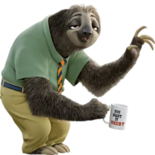 🙂 Flash Slothmore Zootopia YOU WANT IT WHEN? sloth, office, slow, Zootopia, Flash, cartoon, Disney telegram sticker