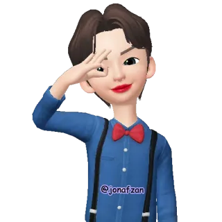 👌 @jonaf.zan Avatar, Dibujo animado, Hombre, Tirantes, Pajarita, Guiño telegram sticker