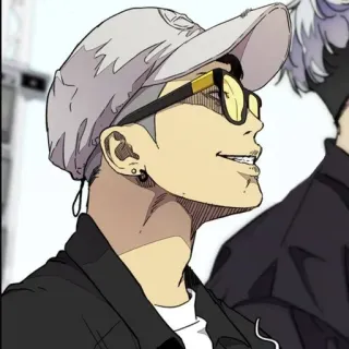 🌑 Anime, Personaggio, Uomo, Cappellino, Occhiali whatsapp sticker