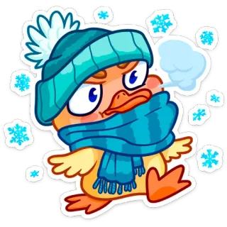 🥶 duck, winter, snowflakes, cold, hat, scarf, cute whatsapp sticker