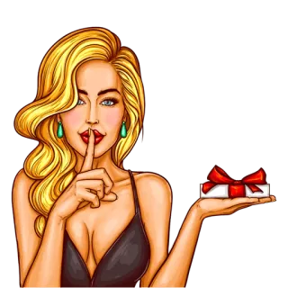 🎁 femme, cadeau, surprise, blonde, dessin animé, présent, chut telegram sticker