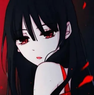 🔸 anime girl, red eyes, dark hair, cartoon, illustration, character telegram sticker