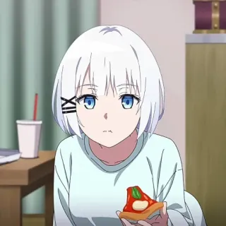 🍁 Anime, Garota, Pizza, Cabelo Branco, Desenho Animado telegram sticker