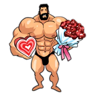 💝 mężczyzna muskularny, serce, walentynki, bukiet, mięsień, miłość, prezent telegram sticker