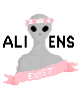 👽 EXIST alien, flower crown, pastel, affirmation, exist telegram sticker