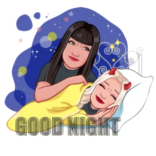 👭 GOOD NIGHT dobranoc, śpiący, kreskówka, przyjaźń telegram sticker