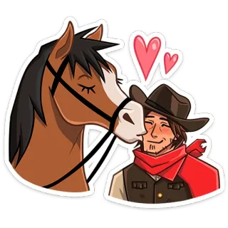 ⭐ koń, mężczyzna, kowboj, miłość, serca, zwierzę, western telegram sticker