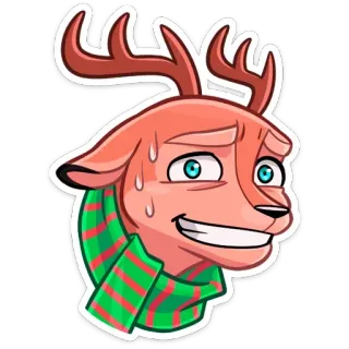 😅 鹿, トナカイ, マフラー, 漫画, 動物, お祝い, クリスマス telegram sticker
