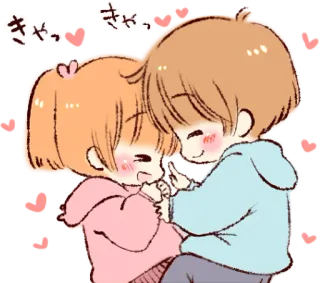 😍 きゃっ Anime, Couple, Mignon, Amour, Kawaii, Dessin animé telegram sticker