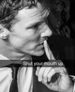 😑 Shut your mouth up 安静, 安静的, 闭嘴, 肖像, 男人, 手指, 黑白的 whatsapp sticker