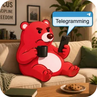 🧸 Gummy Bear Telegramming gummy bear, red bear, telegram, chatting, angry, phone, coffee, couch, cartoon whatsapp sticker