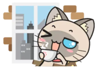 😉 cat, kawaii, tea, window, cartoon, cute whatsapp sticker