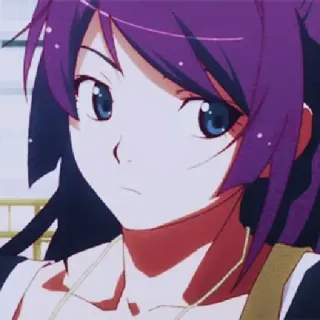 🧿 Anime, Mädchen, lila Haare, ernst, niedlich, Porträt, Charakter telegram sticker