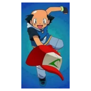 🙃 Ash Ketchum Pokemon Pokémon, Ash Ketchum, Anime, Personaje, calvo, Fan art, divertido telegram sticker