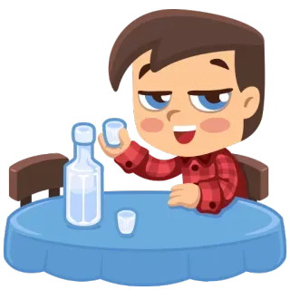😋 bere, liquore, alcol, cartoni animati, tavolo, uomo whatsapp sticker